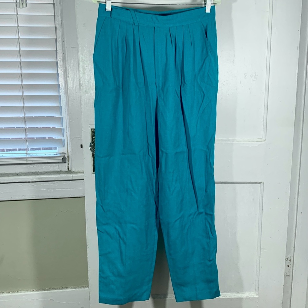 💜 Vintage Casablanca Pleated-front Teal Slacks with pockets